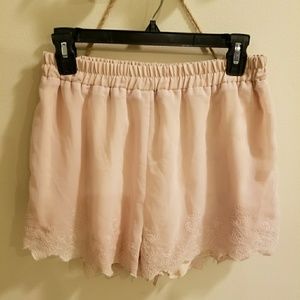 Japna Sheer Peach Stretch Waist Shorts Lace embroidered scalloped bottom Size XL